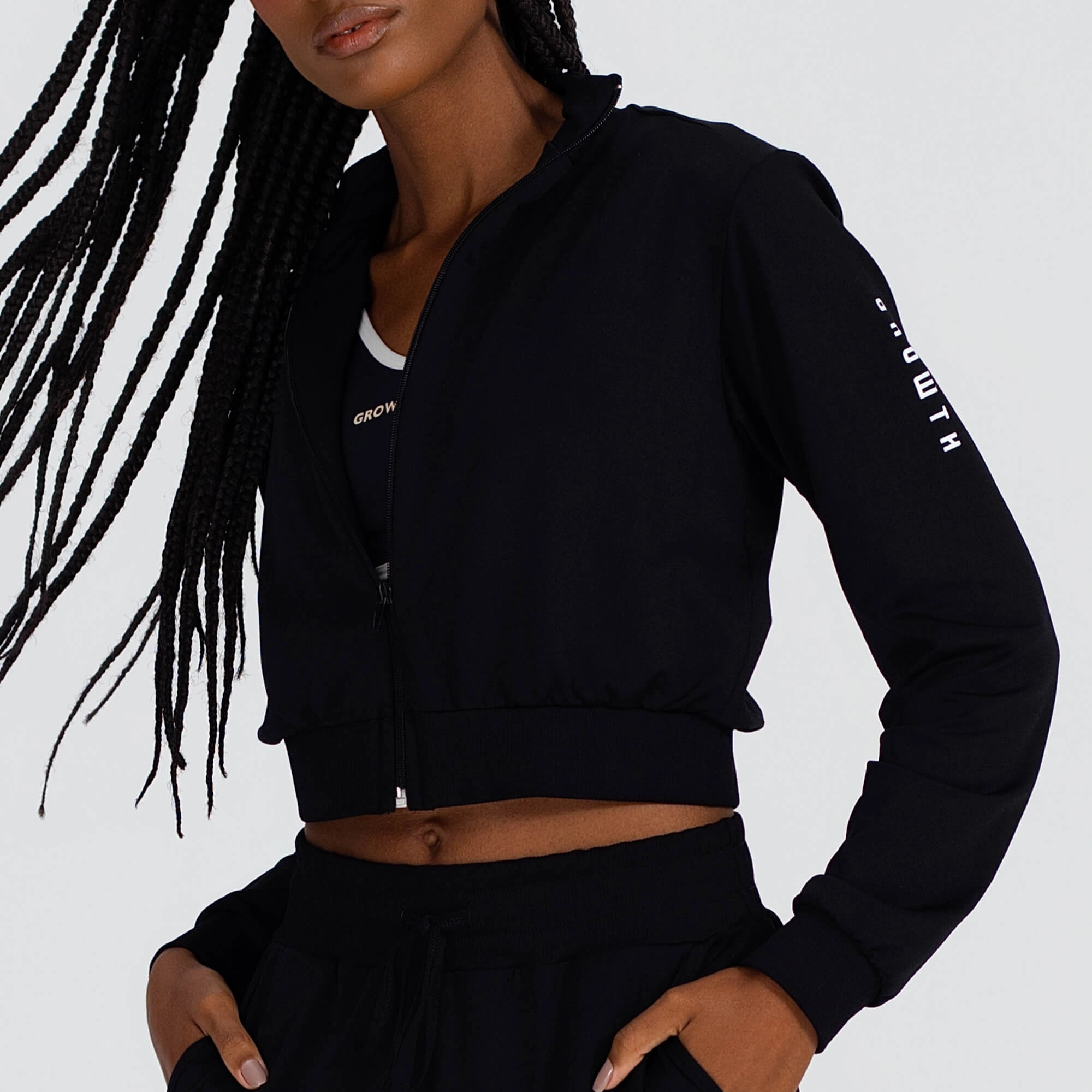 Jaqueta Growth Cropped ziper e punhos preto