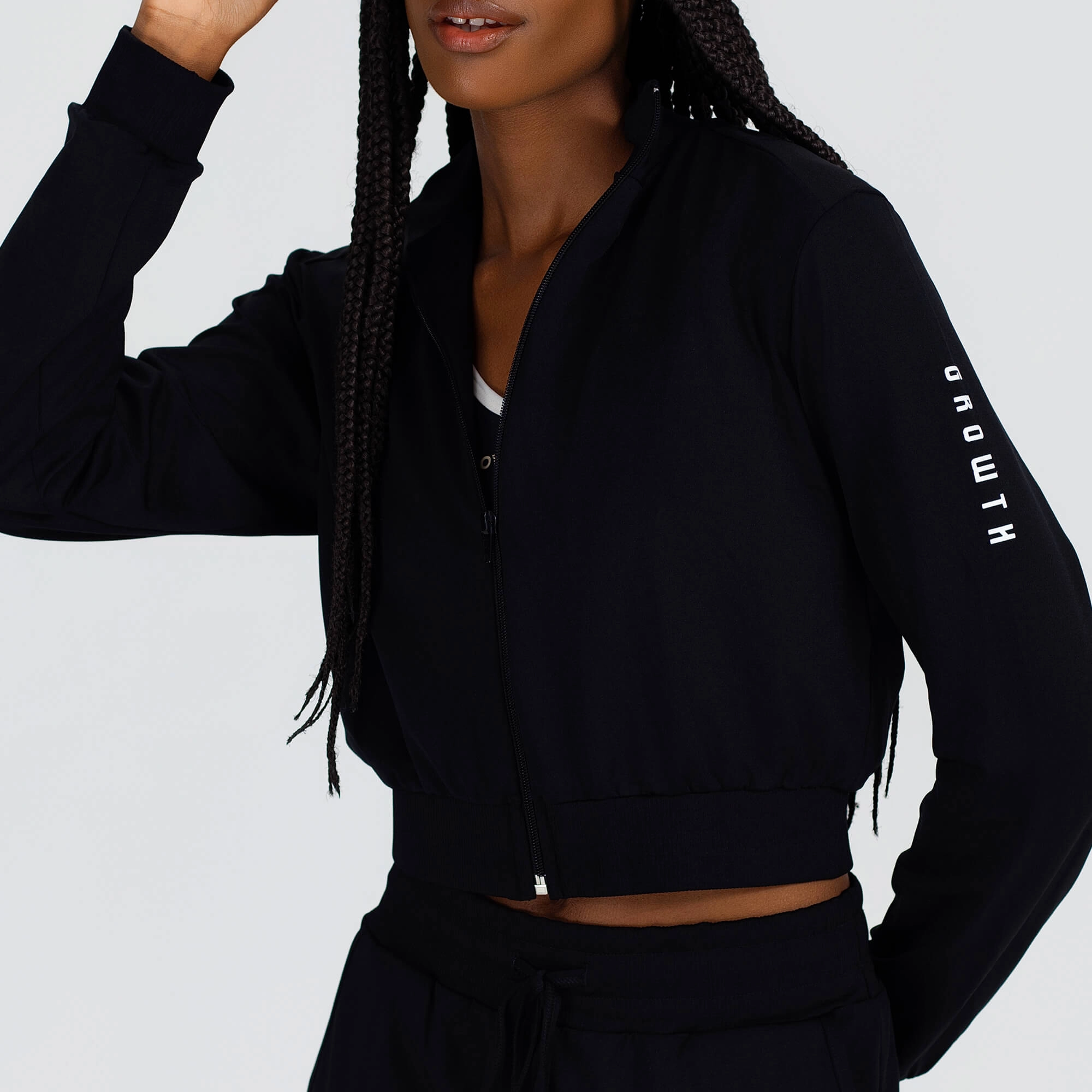 Jaqueta Growth Cropped ziper e punhos preto
