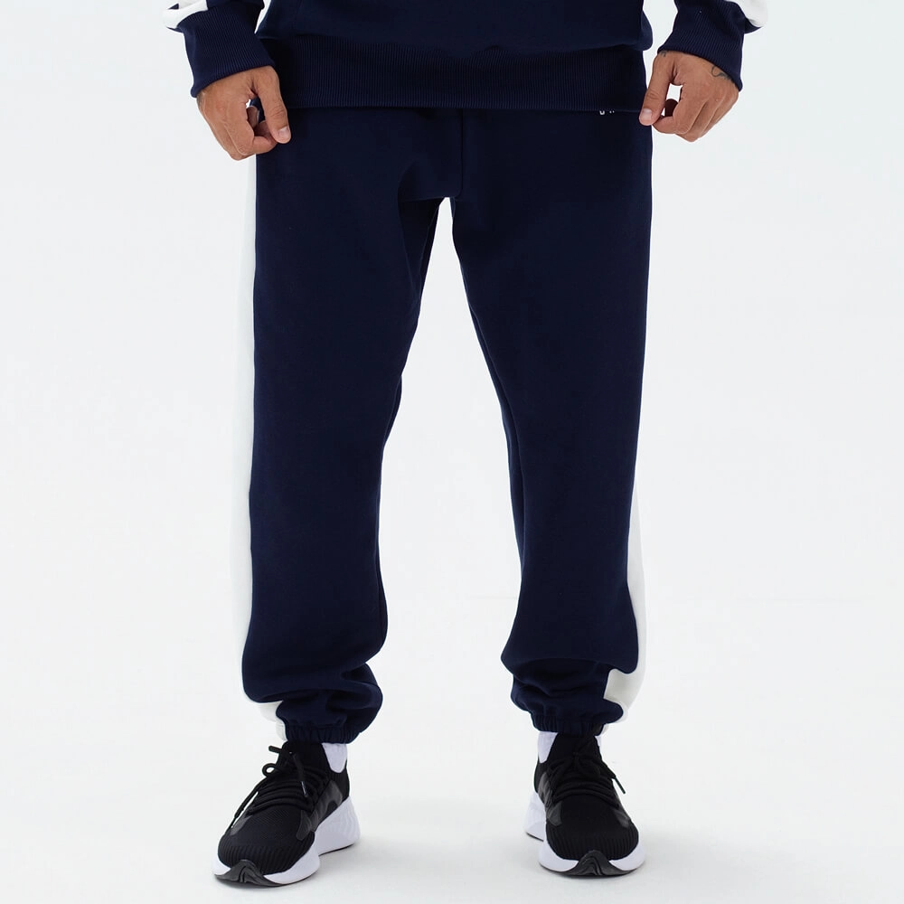 Calça moletom faixa lateral azul com off white