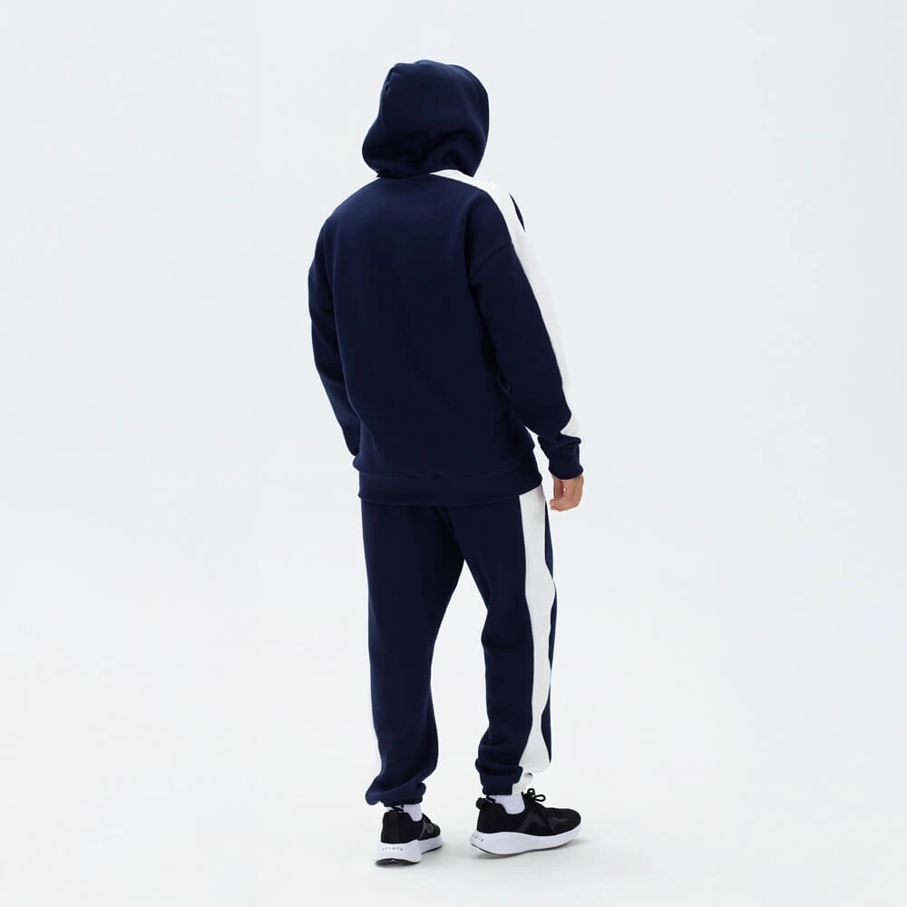 Calça moletom faixa lateral azul com off white