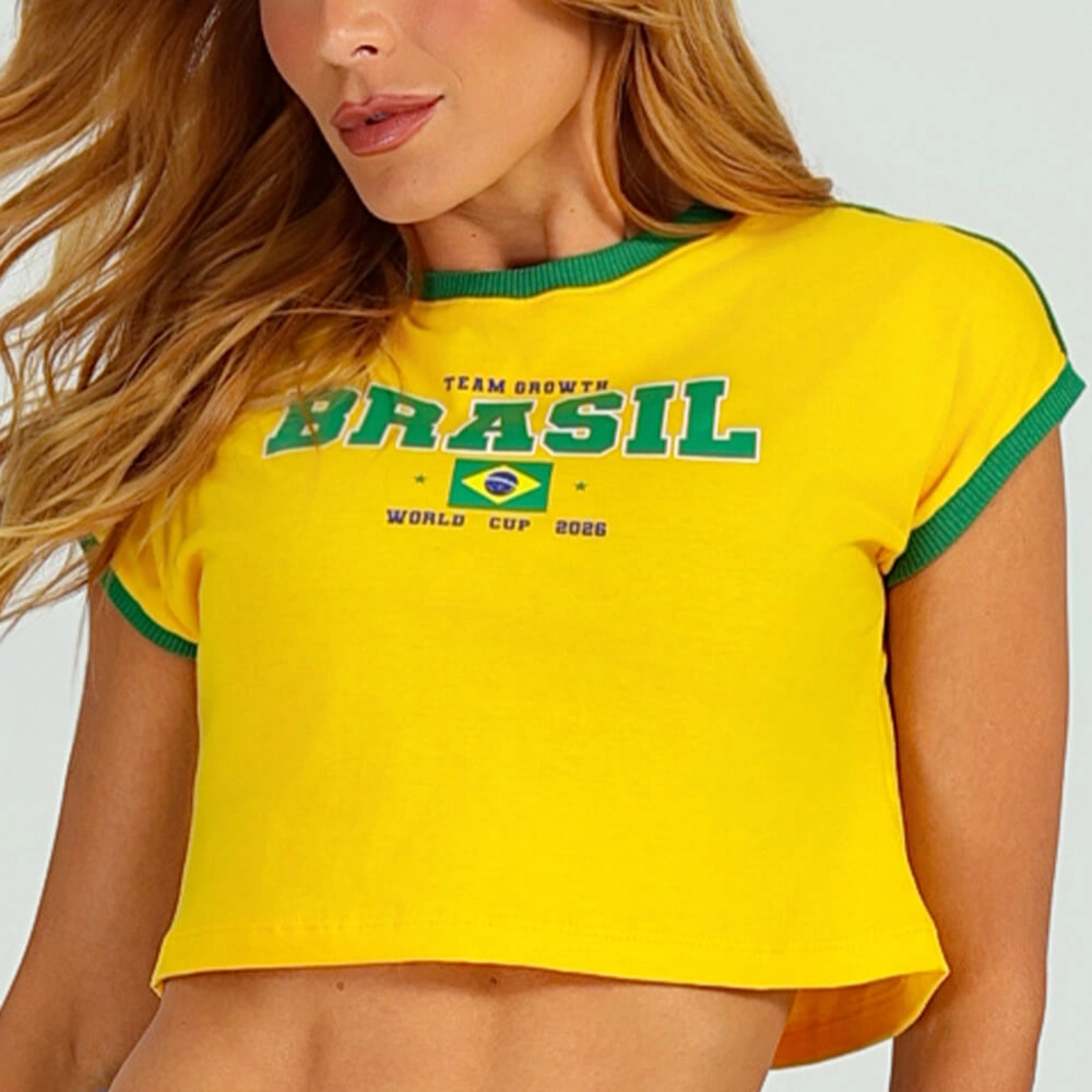 Camiseta cropped Brasil amarelo