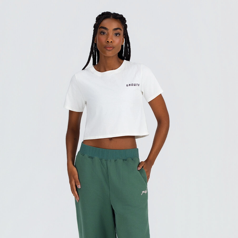 Camiseta cropped frase costas off white