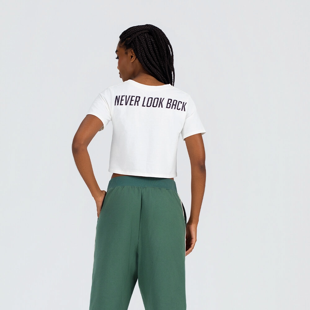 Camiseta cropped frase costas off white