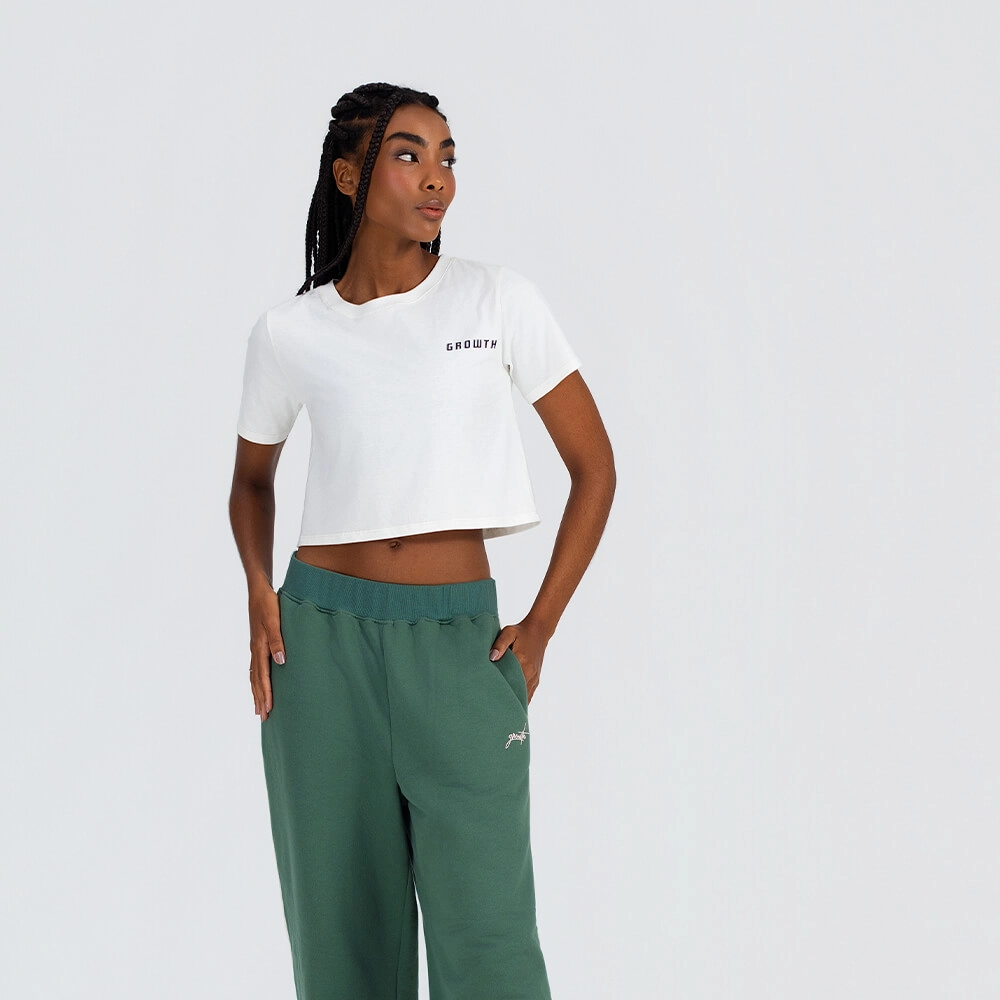 Camiseta cropped frase costas off white