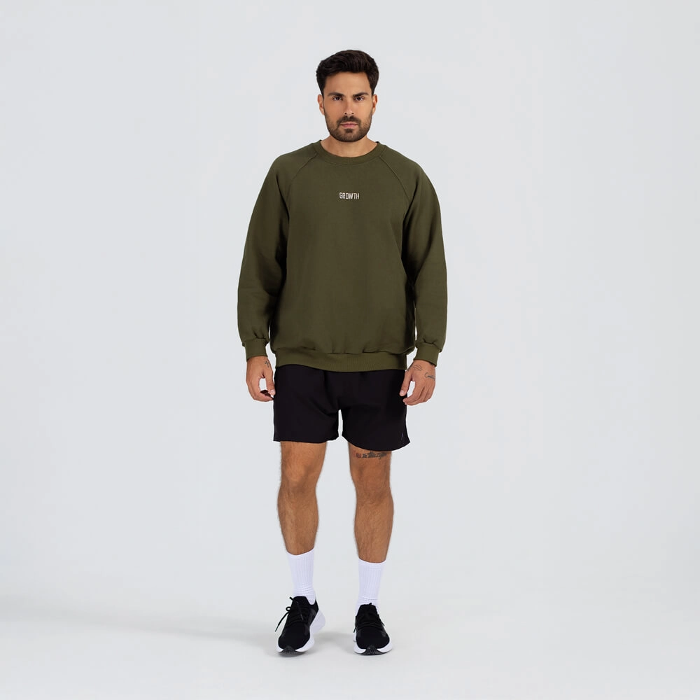 Moletom gola careca alongado verde militar