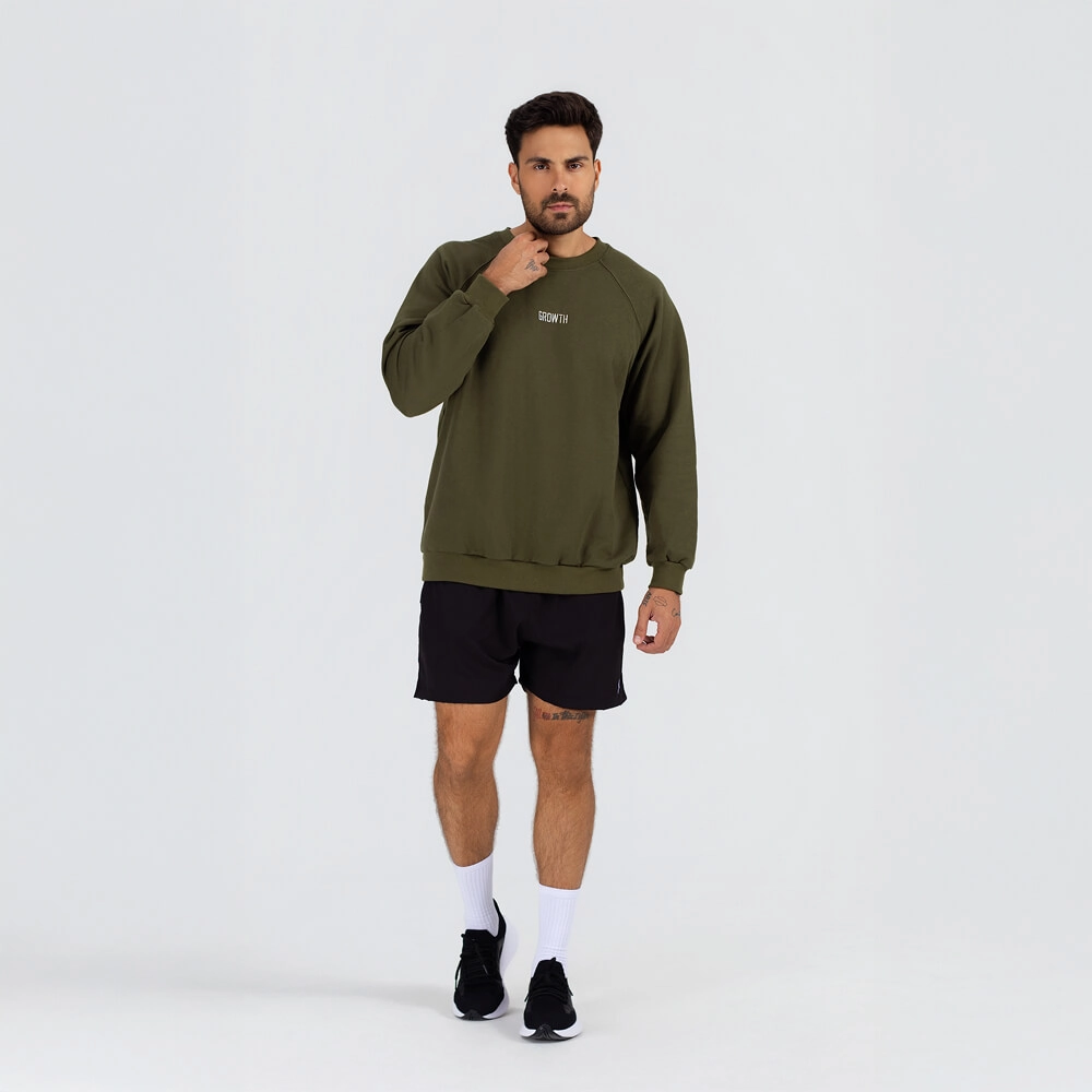 Moletom gola careca alongado verde militar