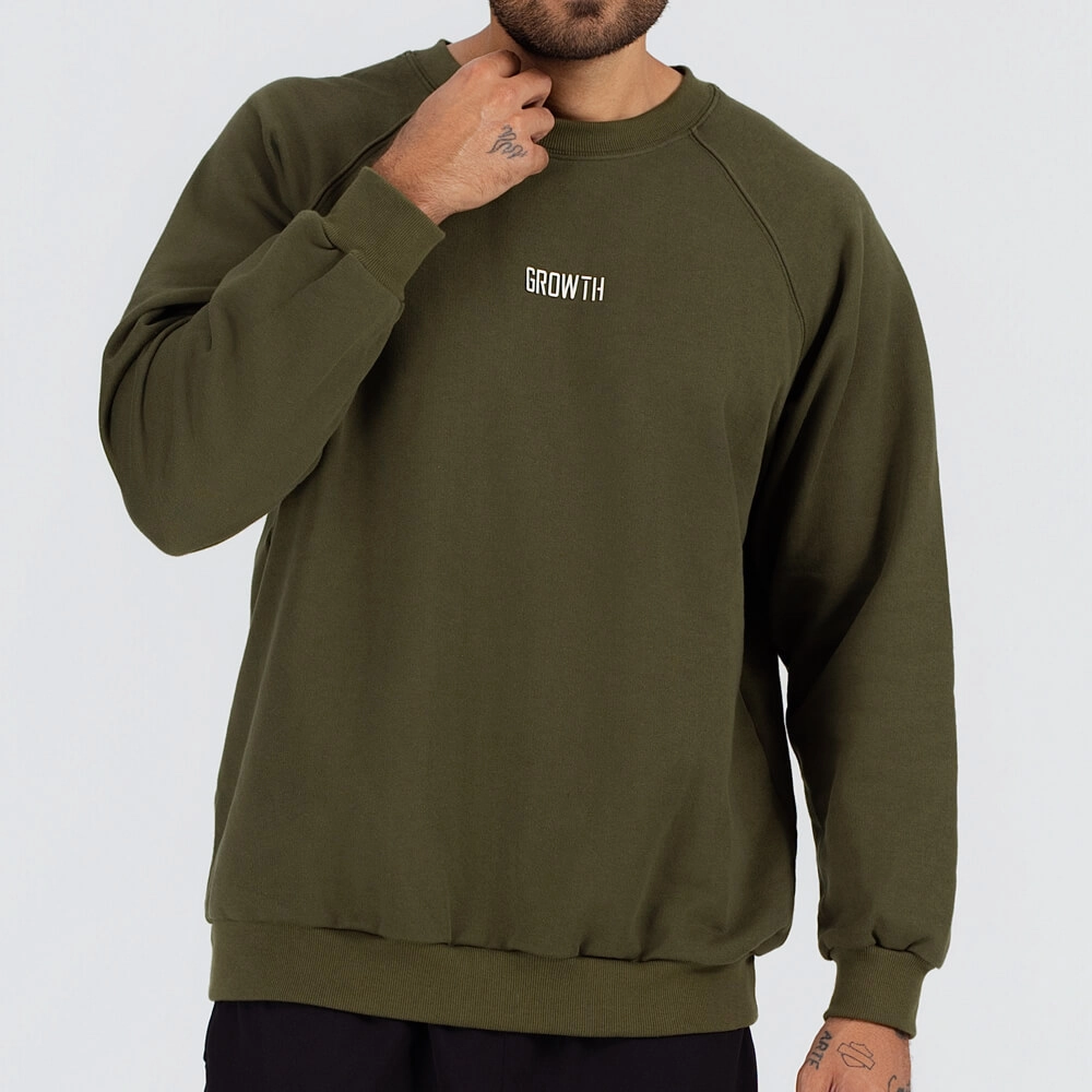 Moletom gola careca alongado verde militar