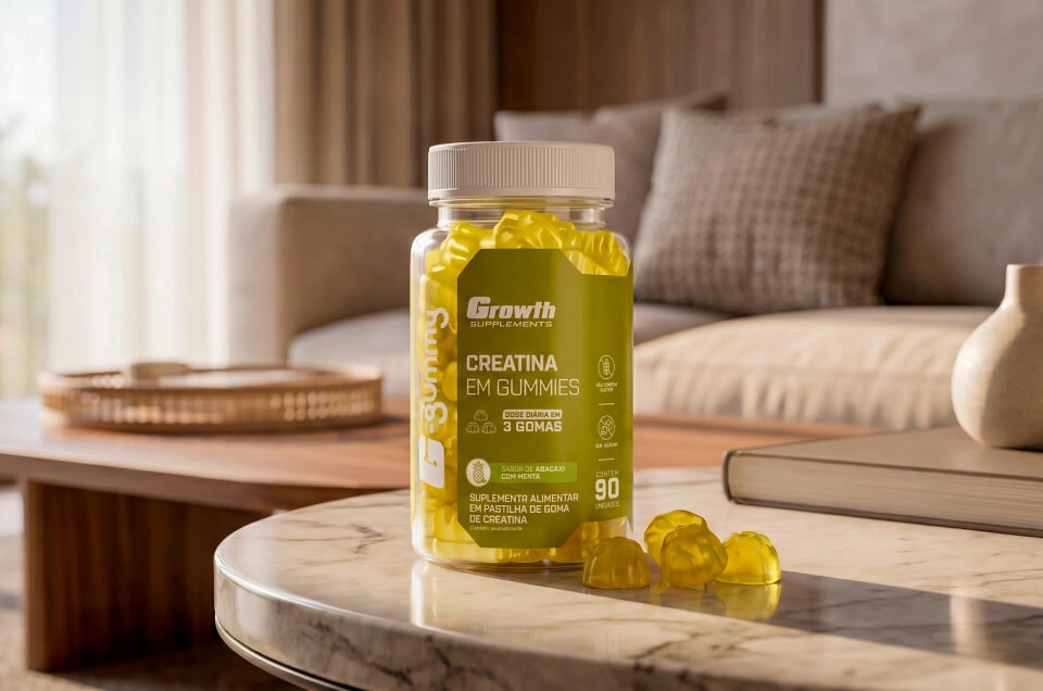 IMAGEM ILUSTRATIVA - 90 UNIDADES DE CREATINA EM GUMMIES SOBRE MESA - GROWTH SUPPLEMENTS