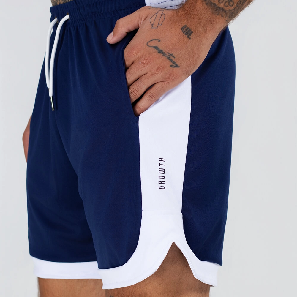 Bermuda lateral arredondada bicolor azul marinho